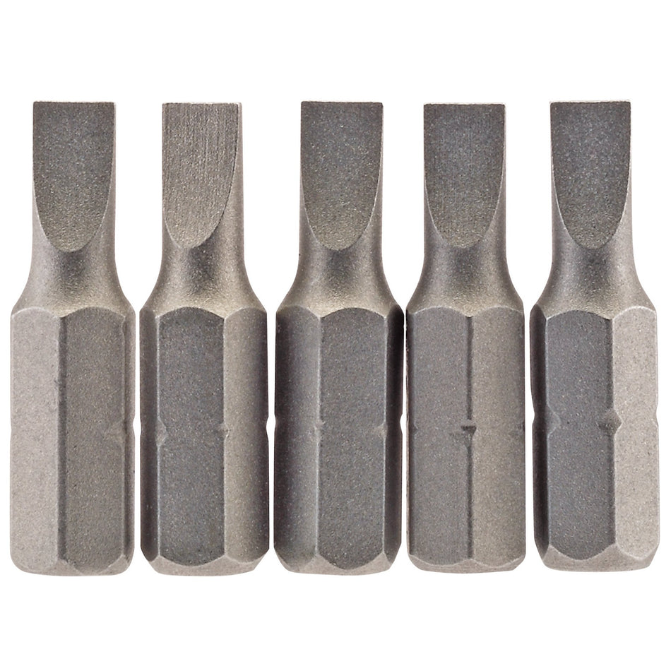4.5 mm 1/4" Hex. Plain Slot Insert Bit 25mm Long x 5: Model No. 25PS/5/B