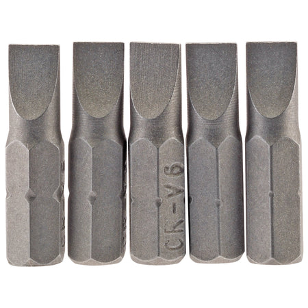6mm 1/4" Hex. Plain Slot Insert Bit 25mm Long x 5: Model No. 25PS/5/B