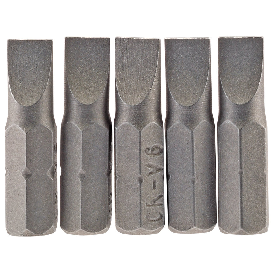 6mm 1/4" Hex. Plain Slot Insert Bit 25mm Long x 5: Model No. 25PS/5/B
