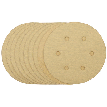 Gold Sanding Discs with Hook & Loop, 150mm, 120 Grit (Pack of 10): Model No. SDHALG150