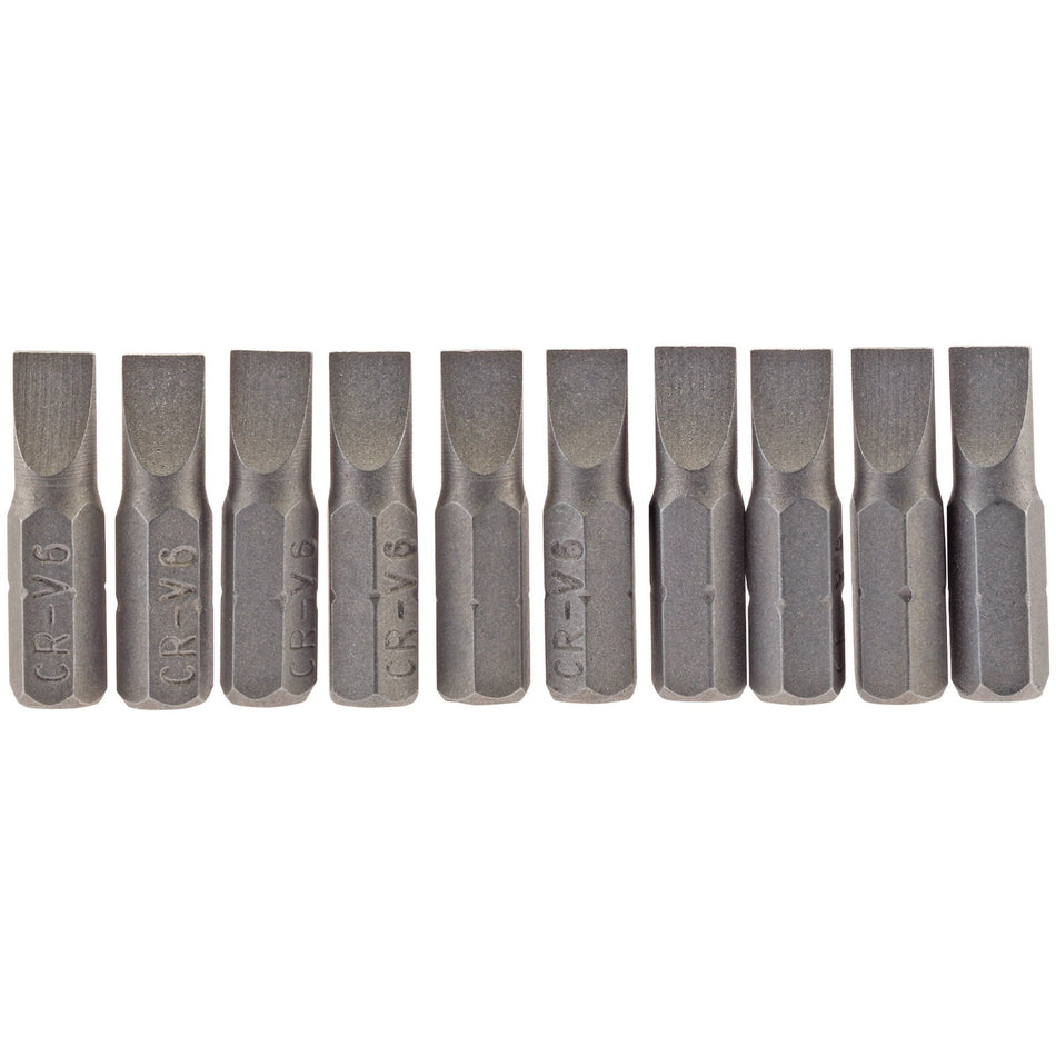 6mm 1/4" Hex. Plain Slot Insert Bit 25mm Long x 10: Model No. 25PS/10/B
