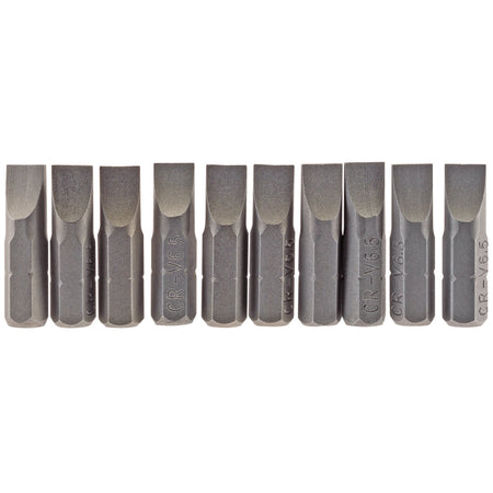 6.5mm 1/4" Hex. Plain Slot Insert Bit 25mm Long x 10: Model No. 25PS/10/B