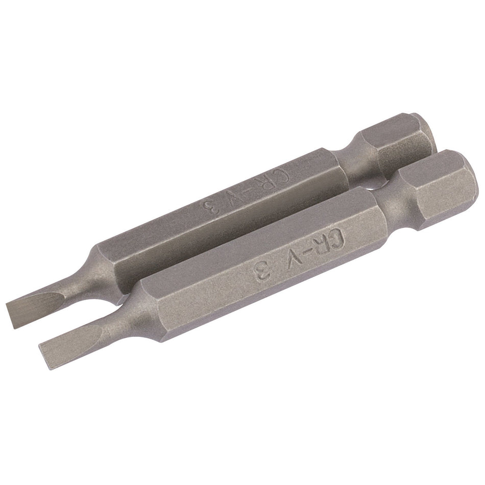 3mm 1/4" Hex. Plain Slot Insert Bit 50mm Long x 2: Model No. 50PS/2/B