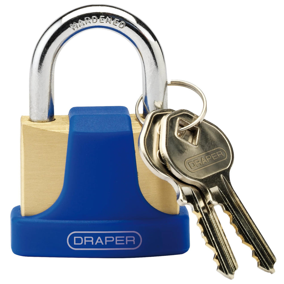 DRAPER 42mm Solid Brass Padlock and 2 Keys with Hardened Steel Shackle and Bumper: Model No.8303/42