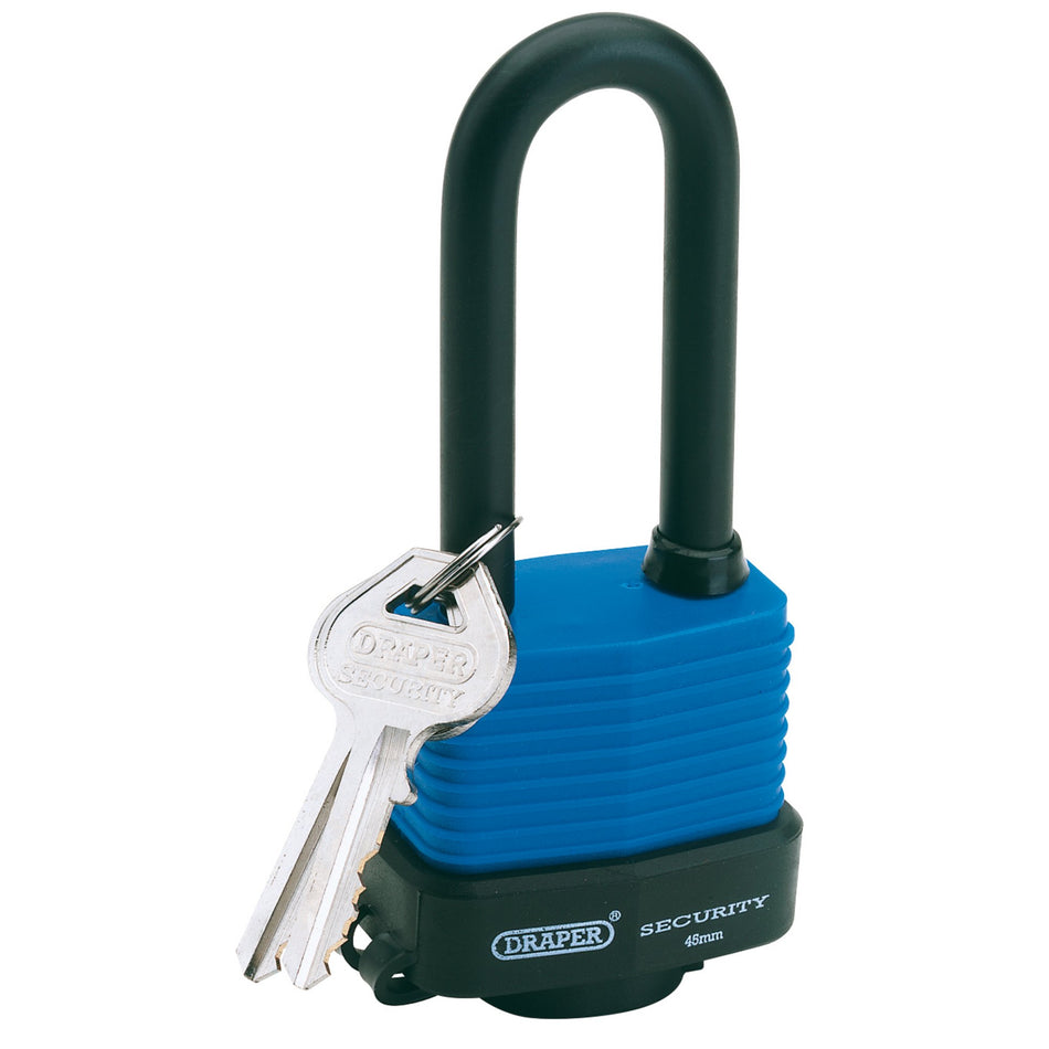 DRAPER 45mm Weatherproof Laminated Steel Padlock with Extra Long Shackle: Model No.8307/45L