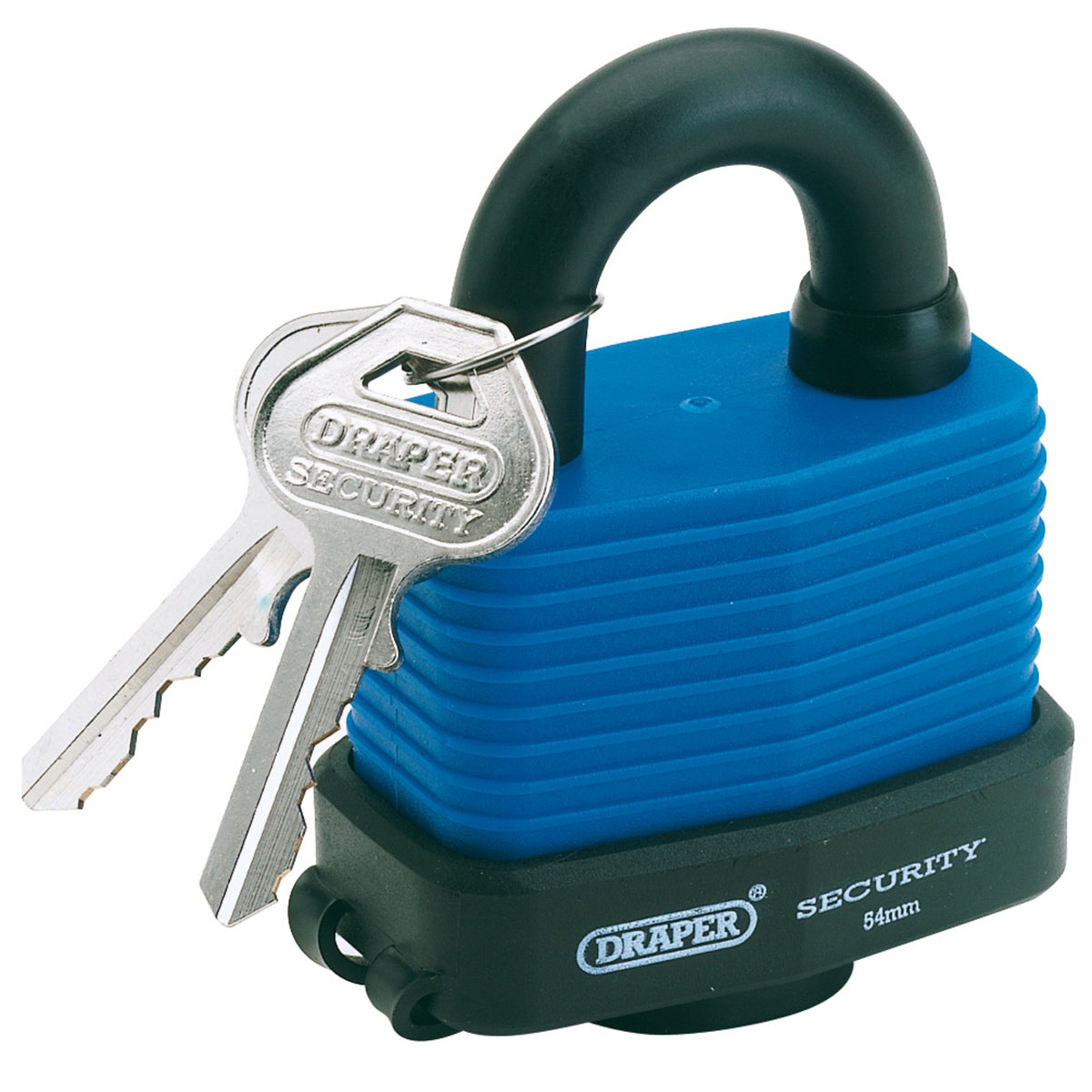 DRAPER 54mm Weatherproof Laminated Steel Padlock and 2 Keys with Hardened Steel Shackle and Bumper: Model No.8307/54