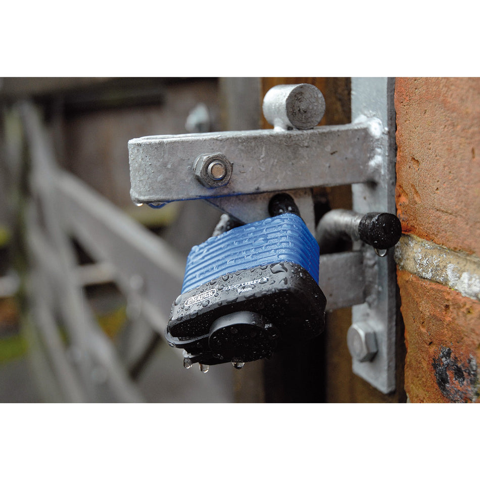 DRAPER 54mm Weatherproof Laminated Steel Padlock and 2 Keys with Hardened Steel Shackle and Bumper: Model No.8307/54