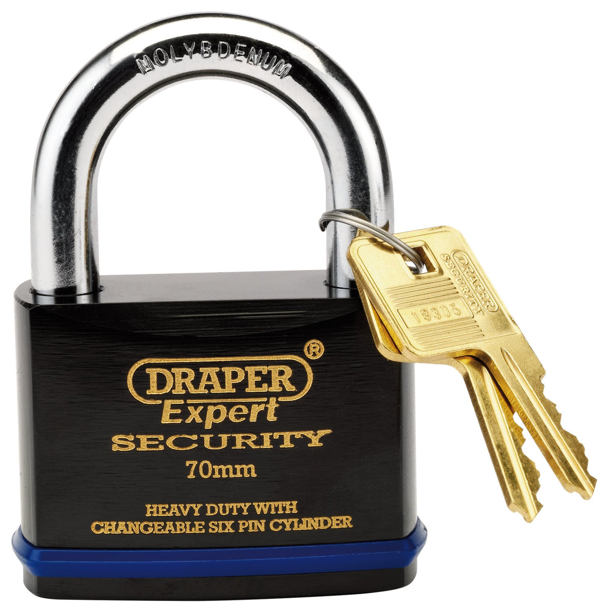 DRAPER Expert 70mm Heavy Duty Padlock and 2 Keys with Super Tough Molybdenum Steel Shackle: Model No.8311/70