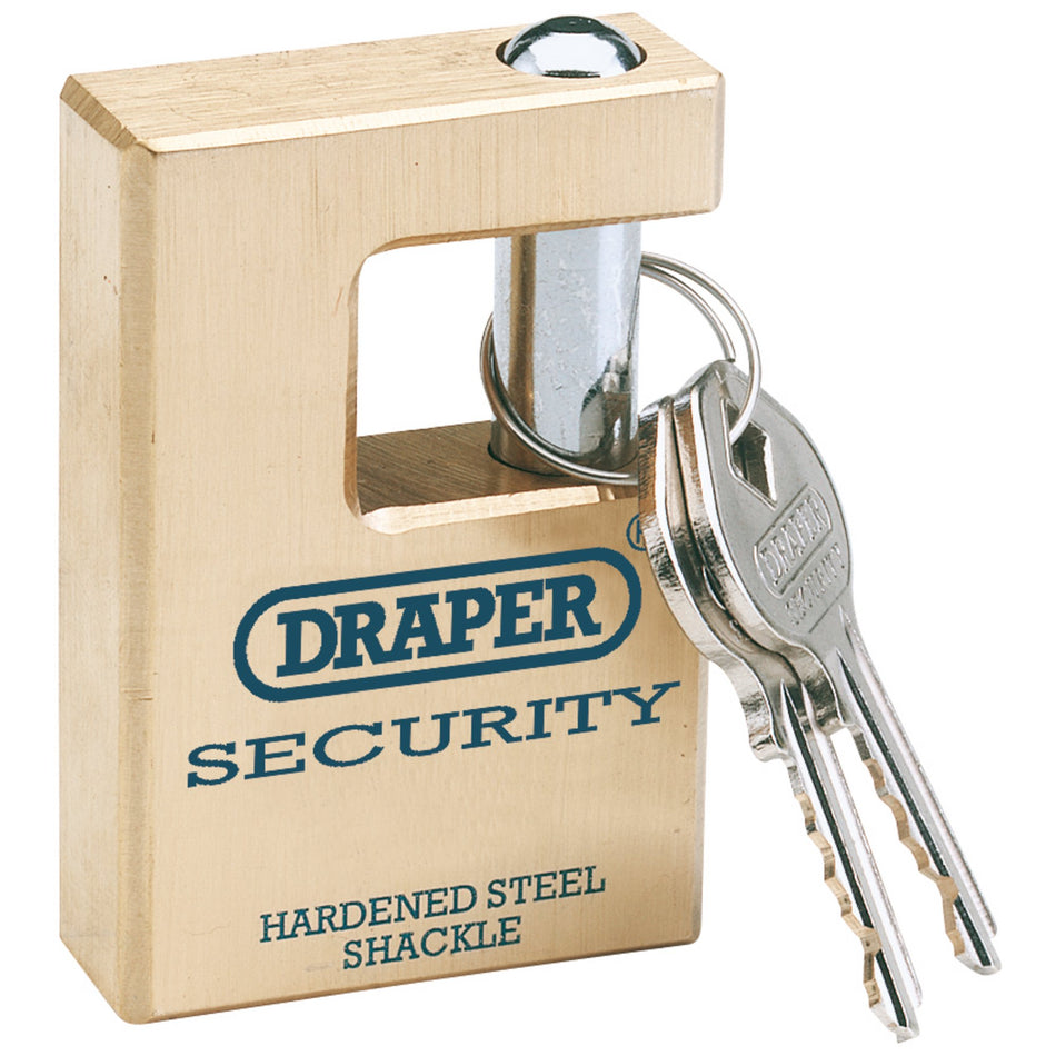 DRAPER Expert 63mm Quality Close Shackle Solid Brass Padlock and 2 Keys with Hardened Steel Shackle: Model No.8313/63