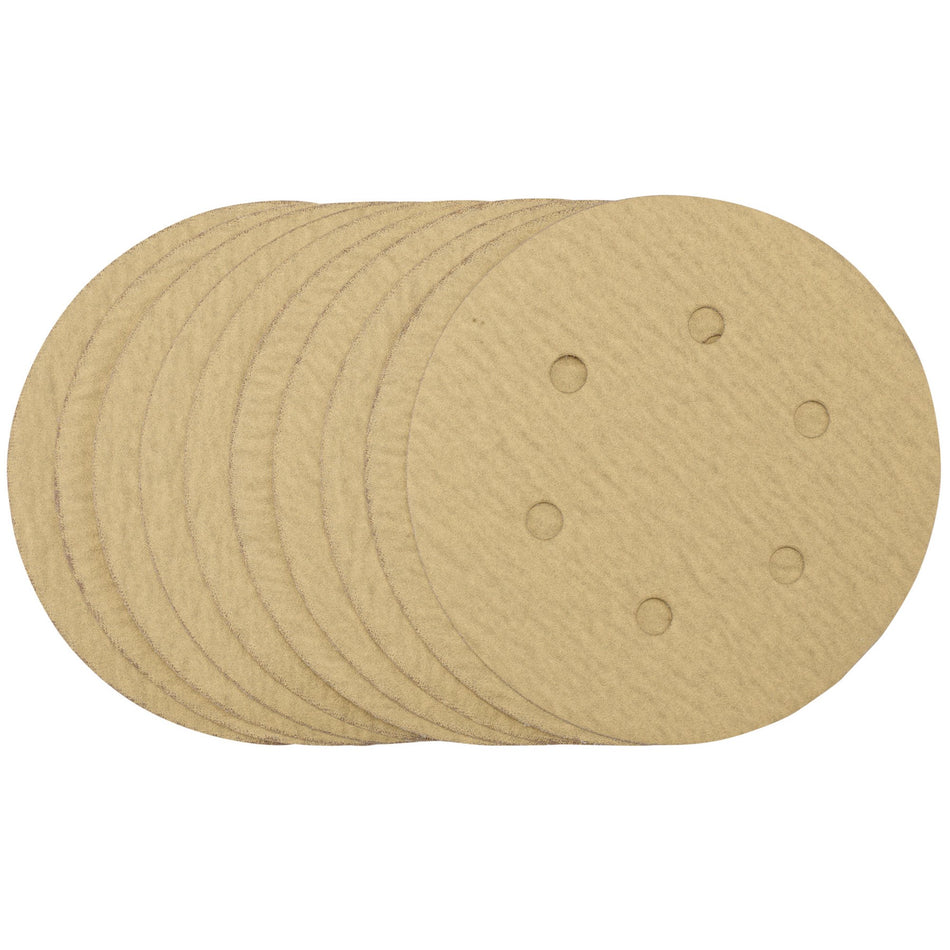 Gold Sanding Discs with Hook & Loop, 150mm, 180 Grit (Pack of 10): Model No. SDHALG150
