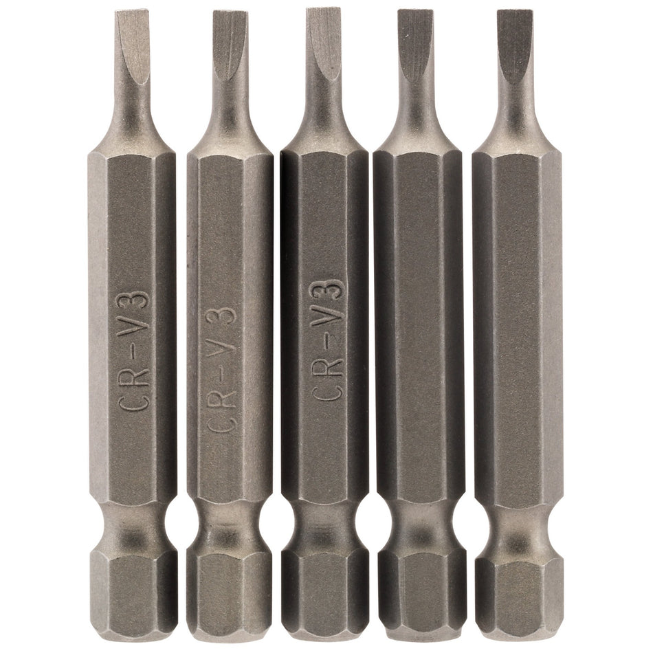 3mm 1/4" Hex. Plain Slot Insert Bit 50mm Long x 5: Model No. 50PS/5/B