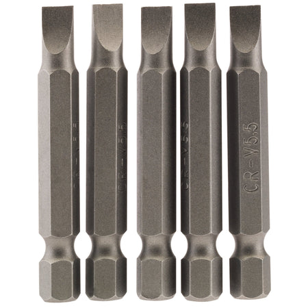 5.5mm 1/4" Hex. Plain Slot Insert Bit 50mm Long x 5: Model No. 50PS/5/B