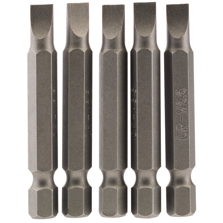 5.5mm 1/4" Hex. Plain Slot Insert Bit 50mm Long x 5: Model No. 50PS/5/B