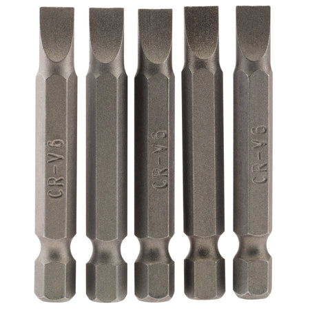 6mm 1/4" Hex. Plain Slot Insert Bit 50mm Long x 5: Model No. 50PS/5/B