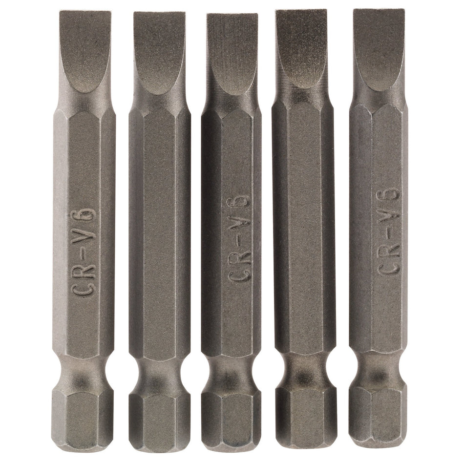 6mm 1/4" Hex. Plain Slot Insert Bit 50mm Long x 5: Model No. 50PS/5/B