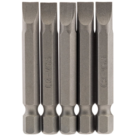 6.5mm 1/4" Hex. Plain Slot Insert Bit 50mm Long x 5: Model No. 50PS/5/B