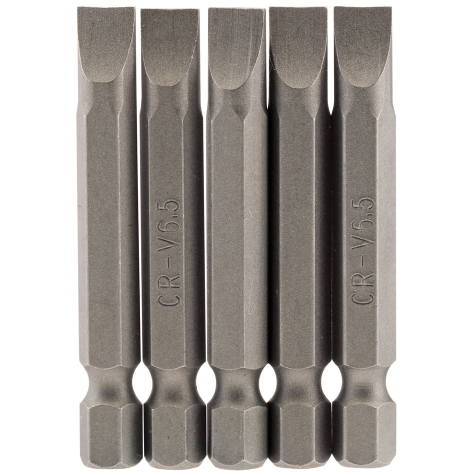 6.5mm 1/4" Hex. Plain Slot Insert Bit 50mm Long x 5: Model No. 50PS/5/B