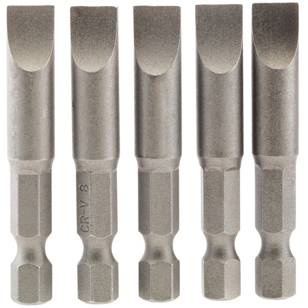 8mm 1/4" Hex. Plain Slot Insert Bit 50mm Long x 5: Model No. 50PS/5/B