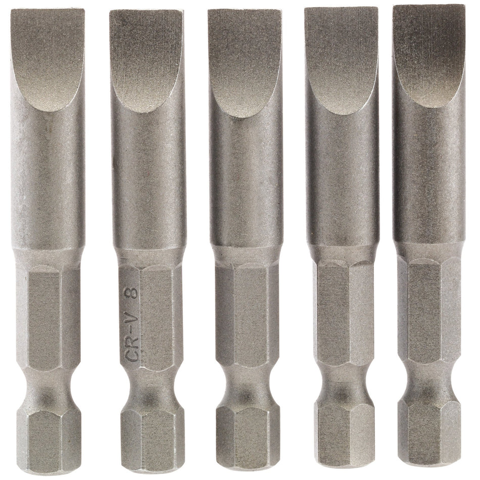 8mm 1/4" Hex. Plain Slot Insert Bit 50mm Long x 5: Model No. 50PS/5/B