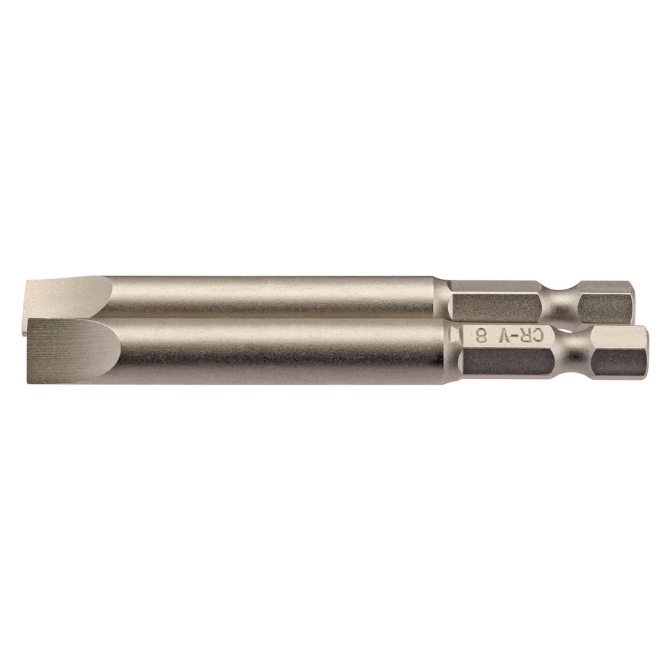 8mm 1/4" Hex. Plain Slot Insert Bit 75mm Long x 2: Model No. 75PS/2/B
