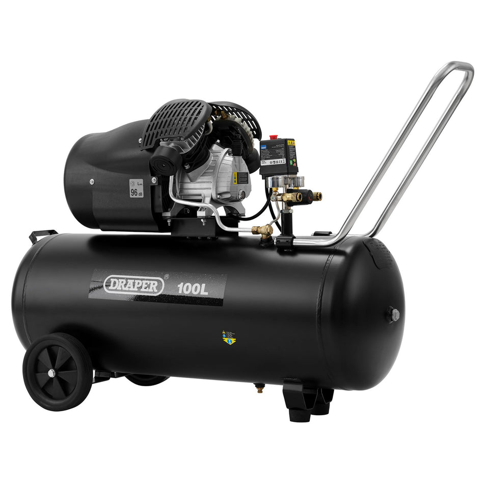 DRAPER 100L 230V 2.2kW (3hp) V-Twin Air Compressor: Model No.DA100/412TV