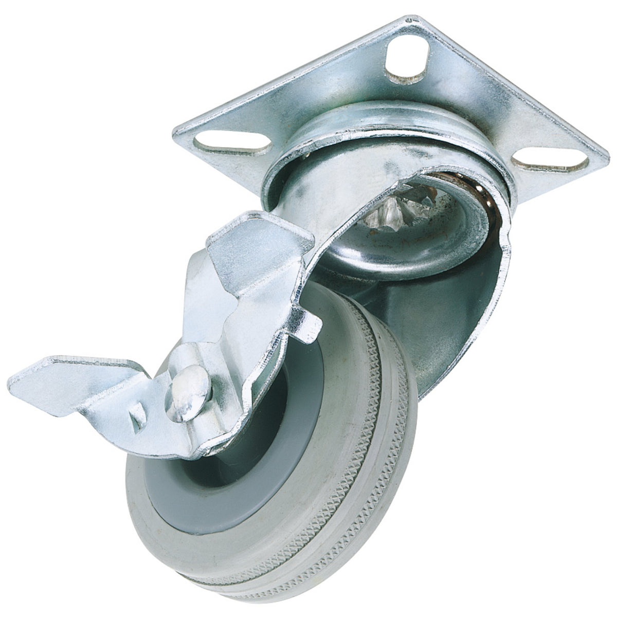 DRAPER 50mm Dia. Swivel Plate Fixing Rubber Castor with Brake - S.W.L 50Kg: Model No.60250PB