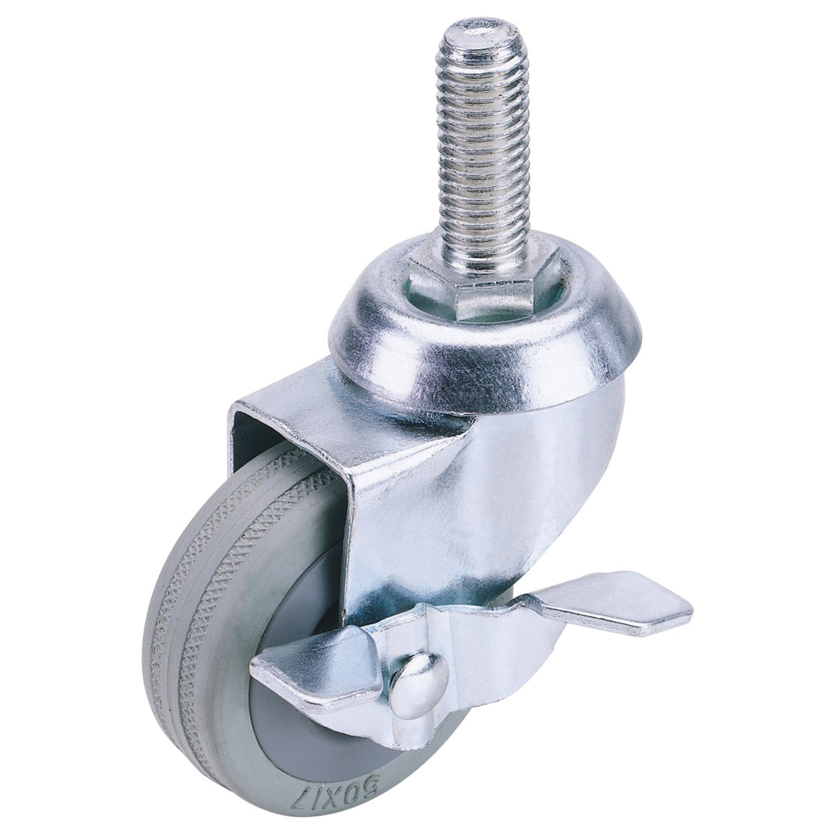 DRAPER 50mm Dia. Swivel Bolt Fixing Rubber Castor with Brake - S.W.L 50Kg: Model No.60250BB