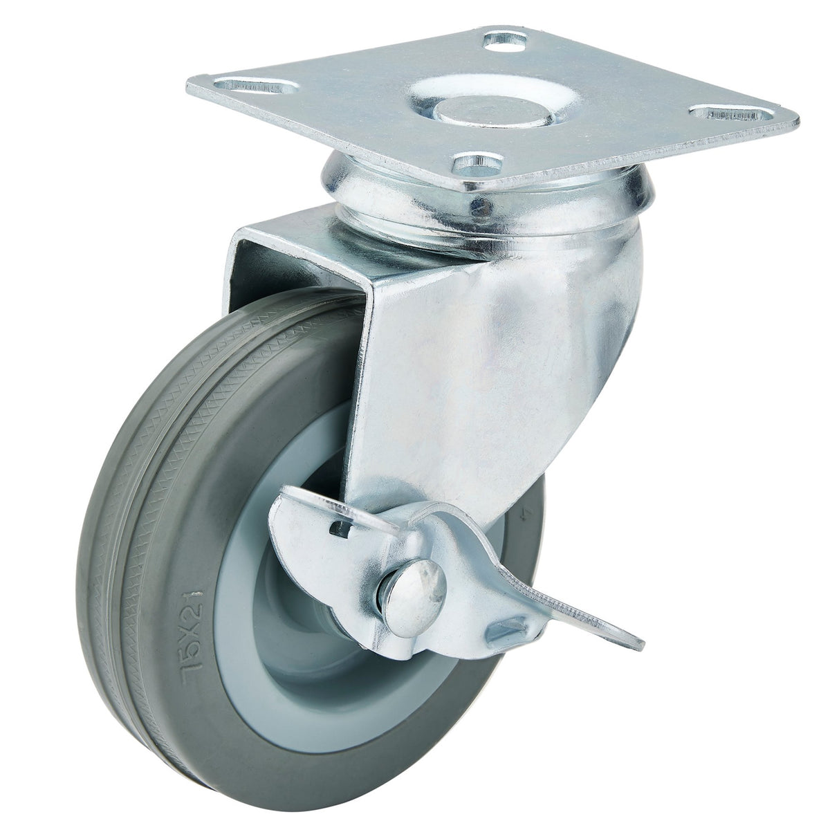 Draper 75mm Dia. Swivel Plate Fixing Rubber Castor with Brake - S.W.L 70Kg - Model No. 60275PB