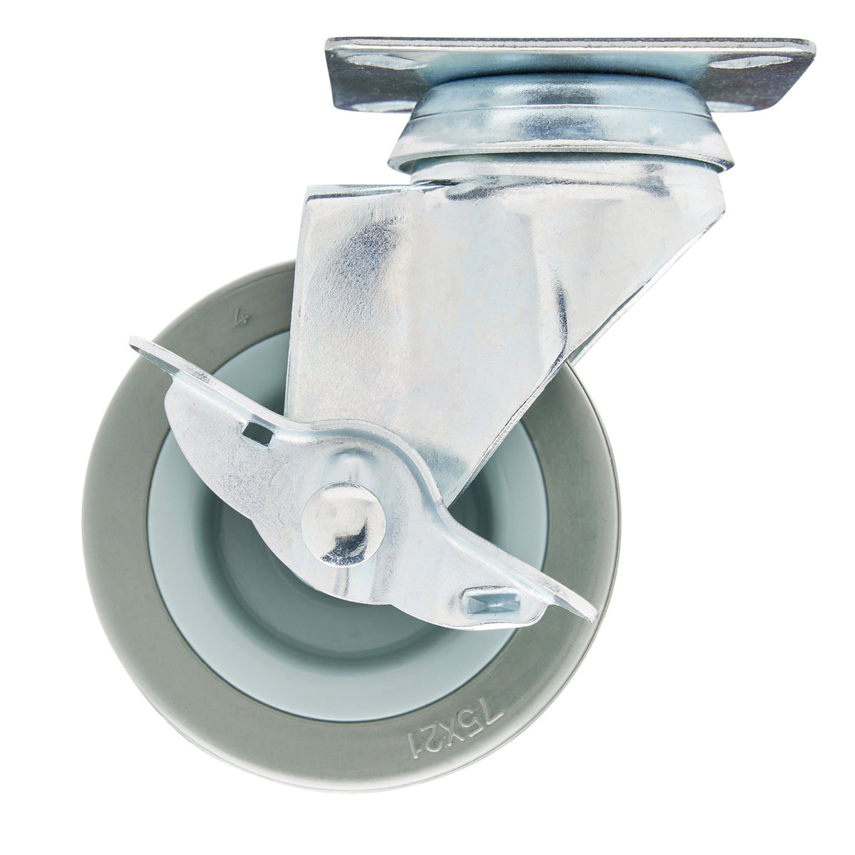 Draper 75mm Dia. Swivel Plate Fixing Rubber Castor with Brake - S.W.L 70Kg - Model No. 60275PB