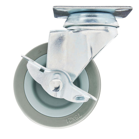 Draper 75mm Dia. Swivel Plate Fixing Rubber Castor with Brake - S.W.L 70Kg - Model No. 60275PB