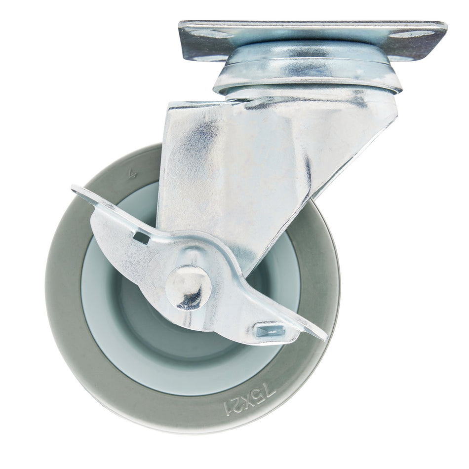 DRAPER 75mm Dia. Swivel Plate Fixing Rubber Castor with Brake - S.W.L 70Kg: Model No.60275PB