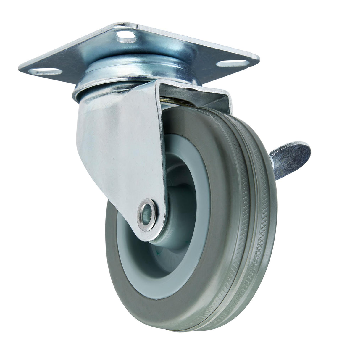 Draper 75mm Dia. Swivel Plate Fixing Rubber Castor with Brake - S.W.L 70Kg - Model No. 60275PB
