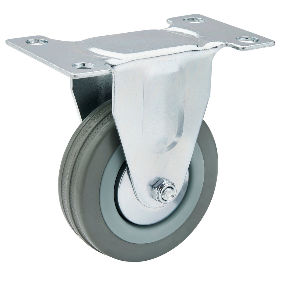 DRAPER 75mm Dia. Fixed Plate Fixing Rubber Castor - S.W.L 70Kg: Model No.60275F