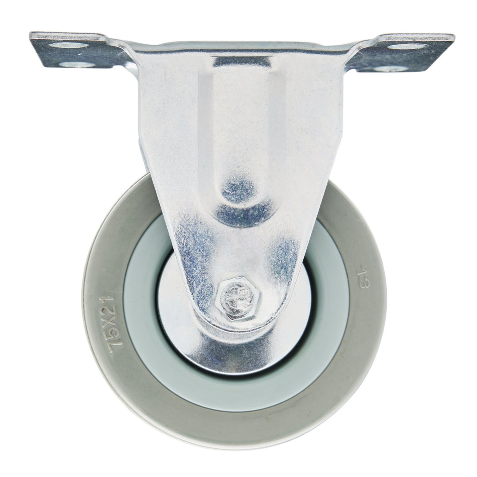 DRAPER 75mm Dia. Fixed Plate Fixing Rubber Castor - S.W.L 70Kg: Model No.60275F