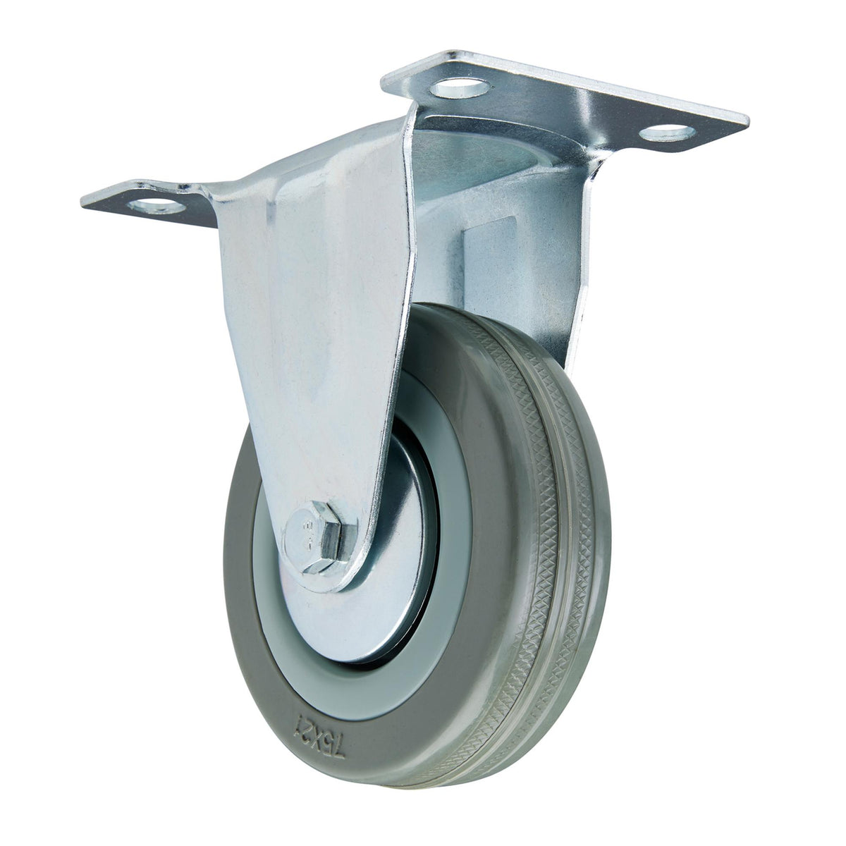 DRAPER 75mm Dia. Fixed Plate Fixing Rubber Castor - S.W.L 70Kg: Model No.60275F