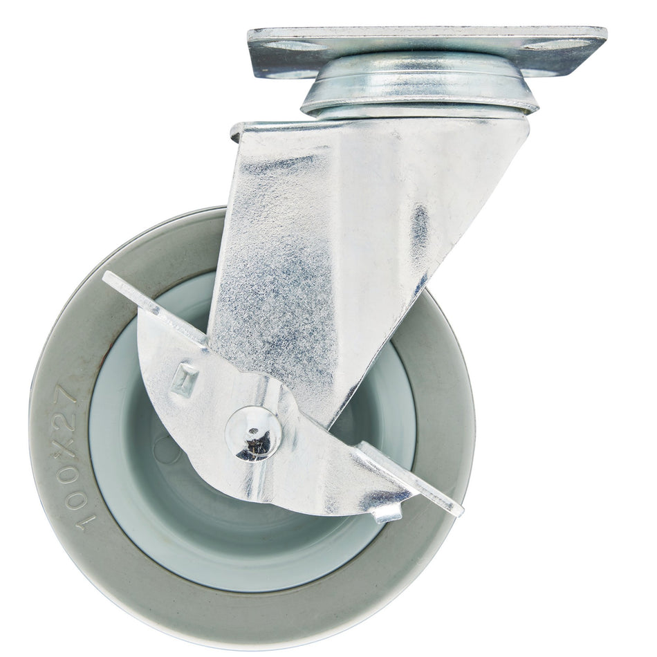 DRAPER 100mm Dia. Swivel Plate Fixing Rubber Castor with Brake - S.W.L 80Kg: Model No.602100PB