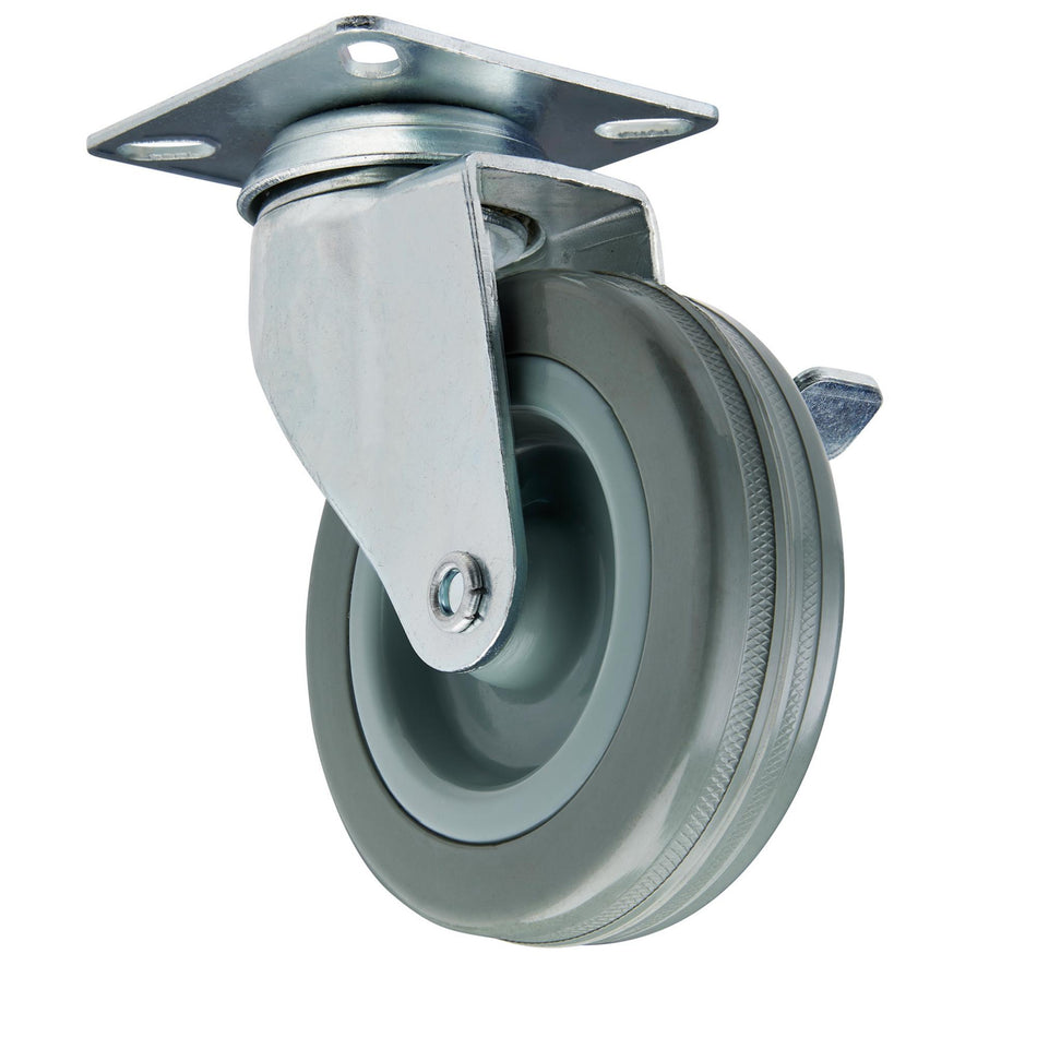 DRAPER 100mm Dia. Swivel Plate Fixing Rubber Castor with Brake - S.W.L 80Kg: Model No.602100PB