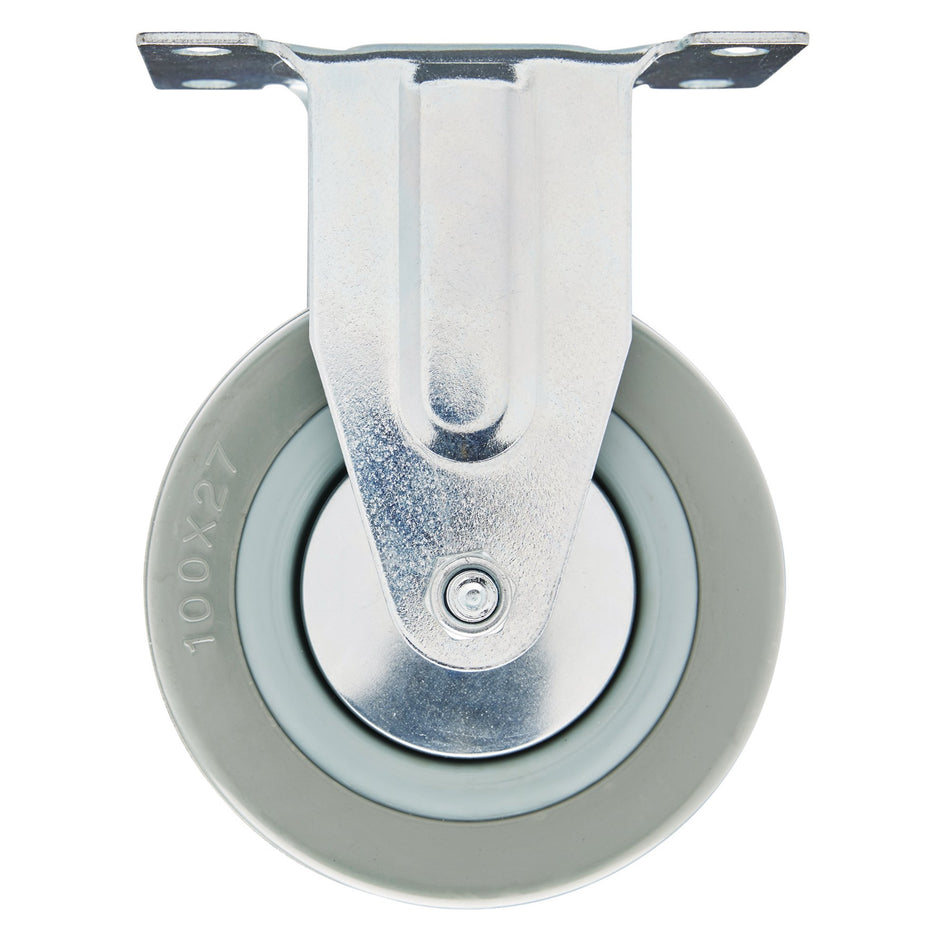DRAPER 100mm Dia. Fixed Plate Fixing Rubber Castor - S.W.L. 80Kg: Model No.602100F