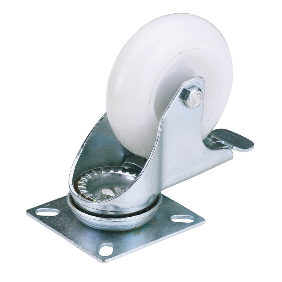 DRAPER 75mm Dia. Swivel Plate Fixing Nylon Wheel with Brake - S.W.L. 70Kg: Model No.60475PB