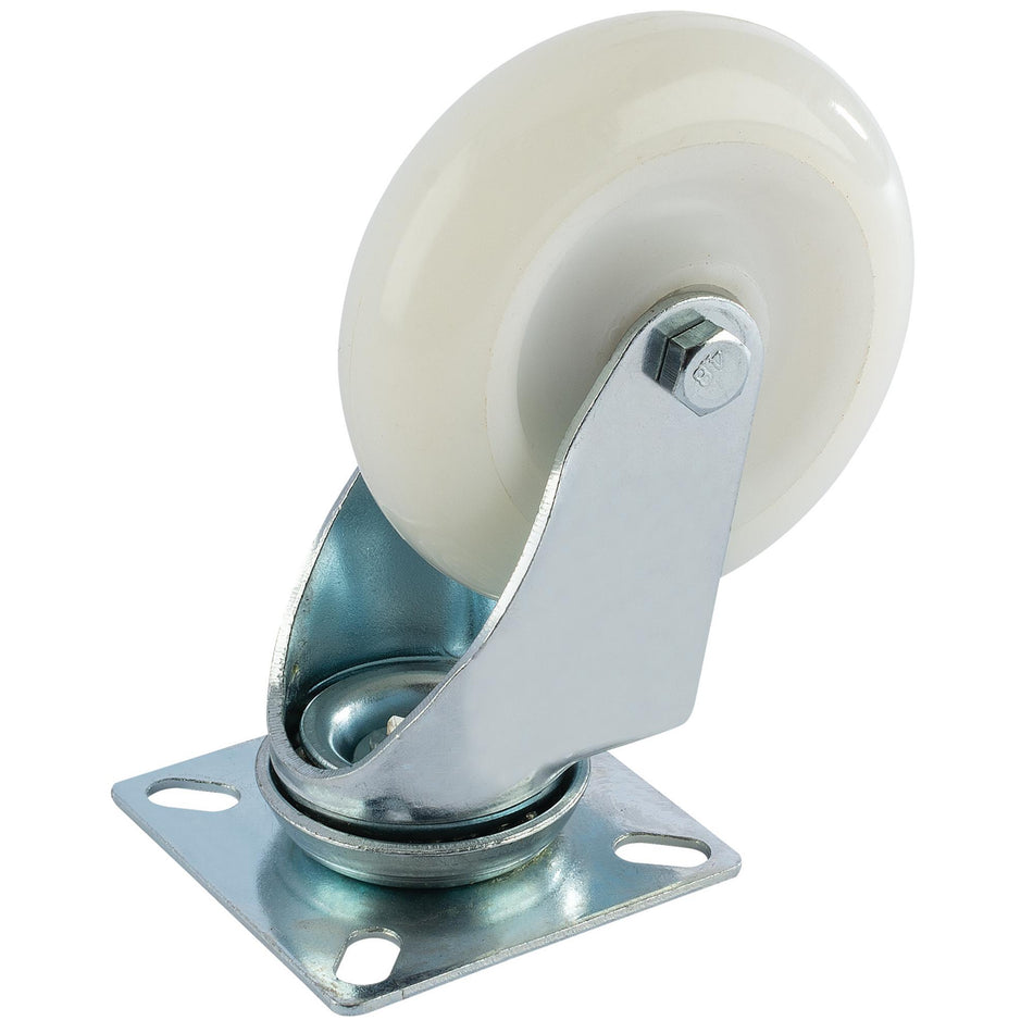 DRAPER 100mm Dia. Swivel Plate Fixing Nylon Wheel - S.W.L. 125Kg: Model No.604100P