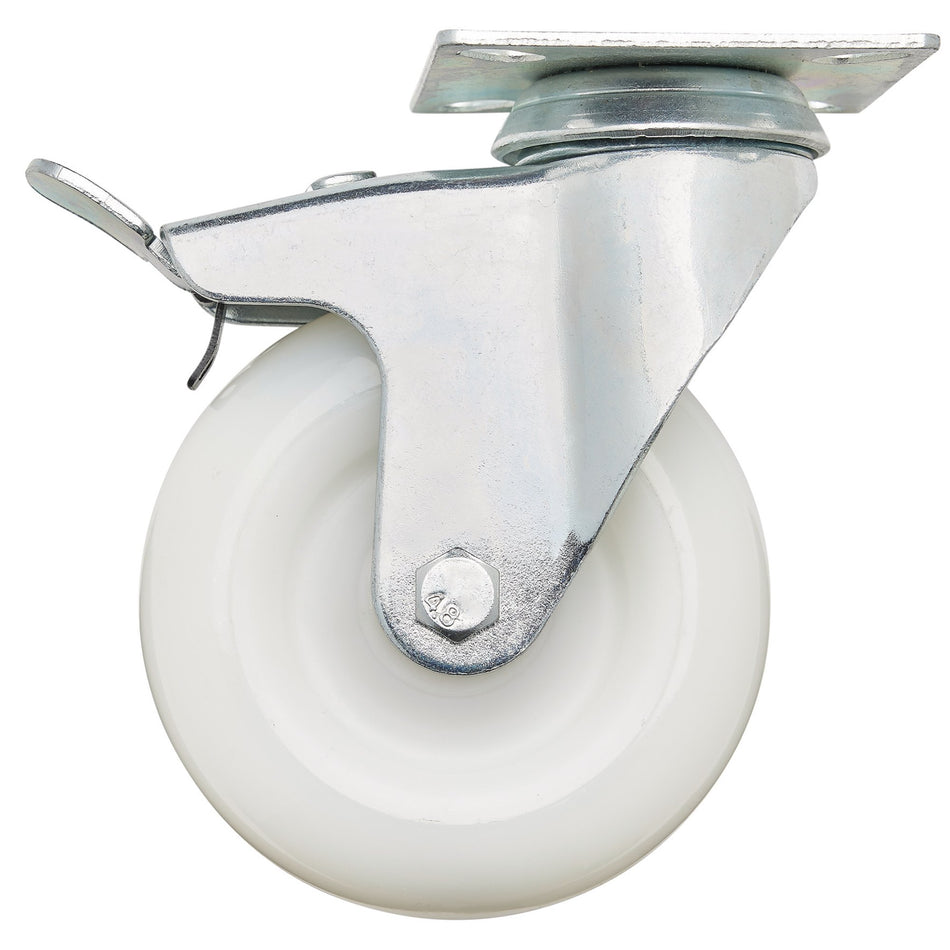 100mm Dia. Swivel Plate Fixing Nylon Wheel with Brake - S.W.L. 125Kg: Model No. 604100PB