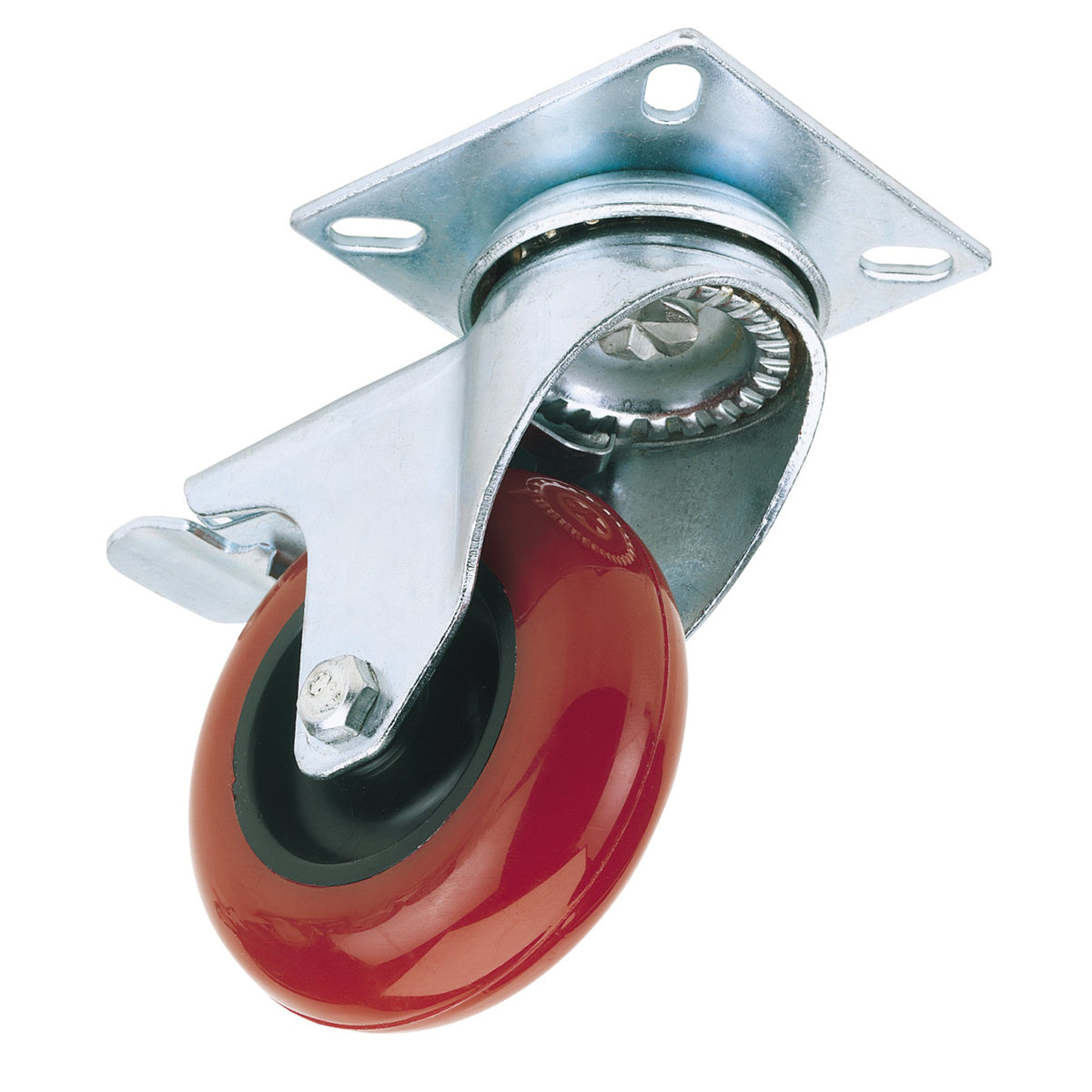 DRAPER 75mm Dia. Swivel Plate Fixing Polyurethane Wheel with Brake - S.W.L. 70Kg: Model No.60575PB