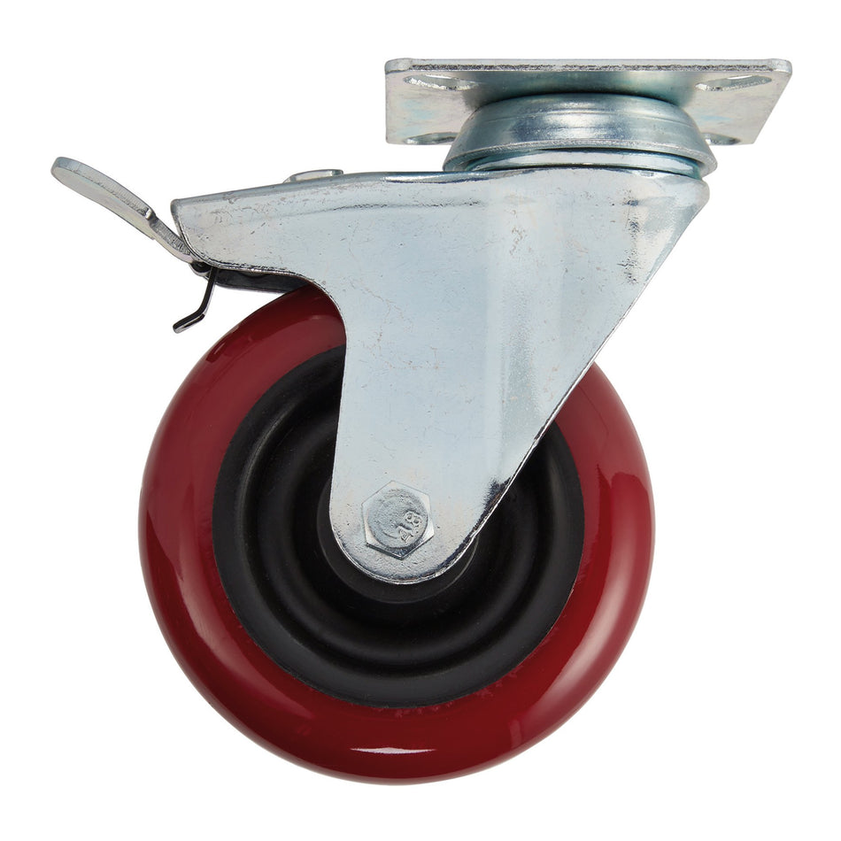 100mm Dia. Swivel Plate Fixing Polyurethane Wheel with Brake - S.W.L. 125Kg: Model No. 605100PB