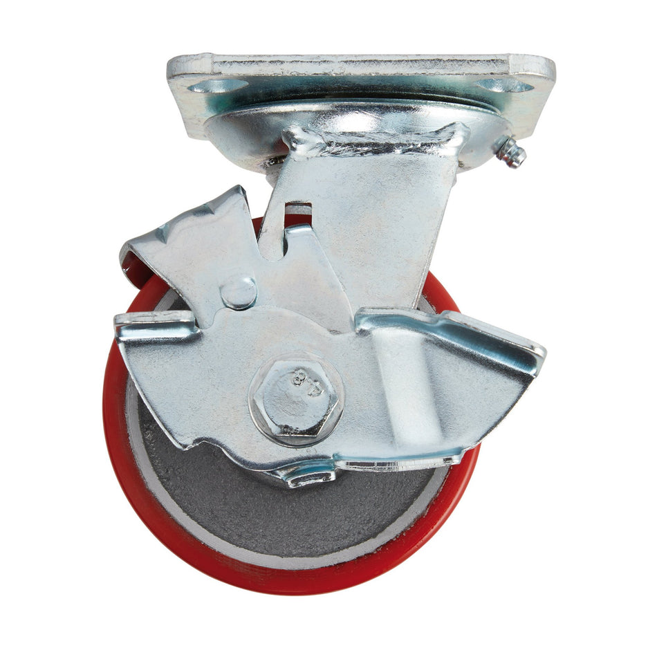 DRAPER 100mm Dia. Swivel Plate Fixing Heavy Duty Polyurethane Wheel with Brake - S.W.L. 250Kg: Model No.606100PB