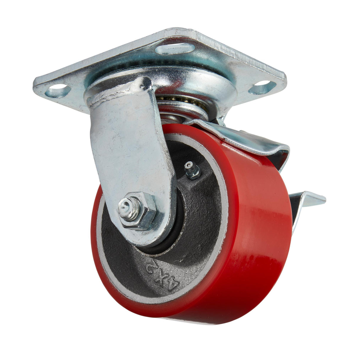 DRAPER 100mm Dia. Swivel Plate Fixing Heavy Duty Polyurethane Wheel with Brake - S.W.L. 250Kg: Model No.606100PB