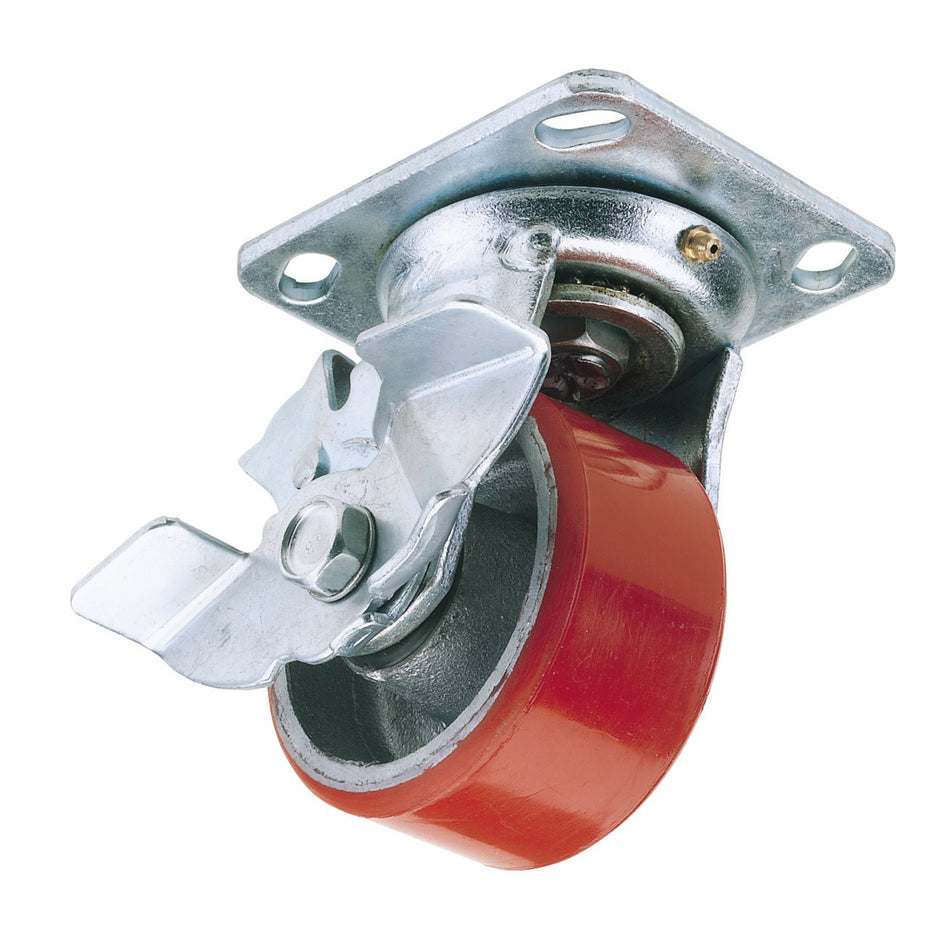 DRAPER 125mm Dia. Swivel Plate Fixing Heavy Duty Polyurethane Wheel with Brake - S.W.L. 300Kg: Model No.606125PB