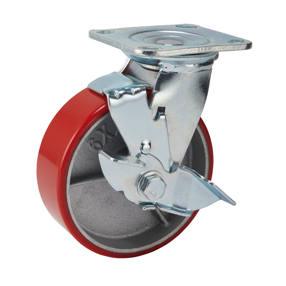 DRAPER 160mm Dia. Swivel Plate Fixing Heavy Duty Polyurethane Wheel with Brake - S.W.L. 400Kg: Model No.606160PB