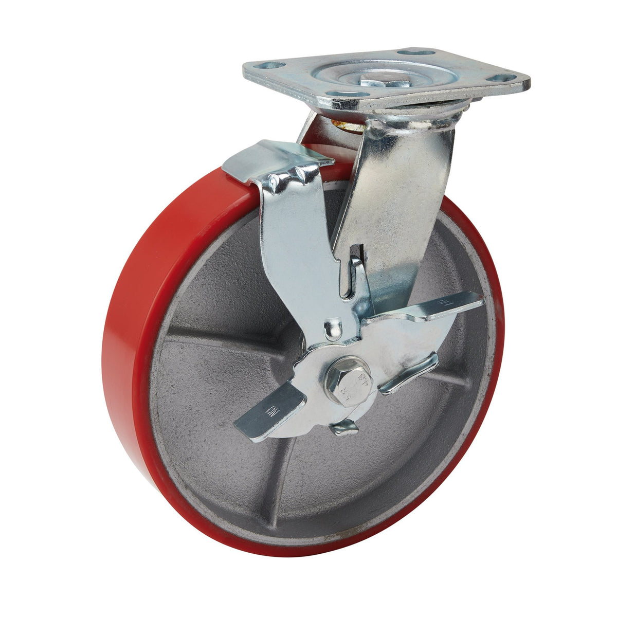 DRAPER 200mm Dia. Swivel Plate Fixing Heavy Duty Polyurethane Wheel with Brake - S.W.L. 500Kg: Model No.606200PB