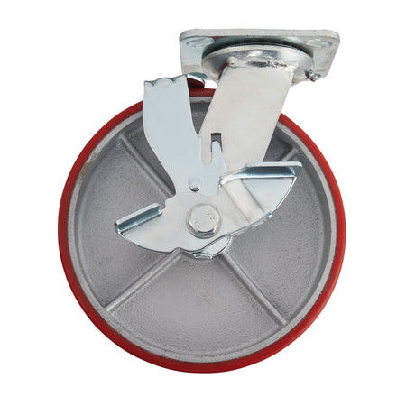 DRAPER 200mm Dia. Swivel Plate Fixing Heavy Duty Polyurethane Wheel with Brake - S.W.L. 500Kg: Model No.606200PB