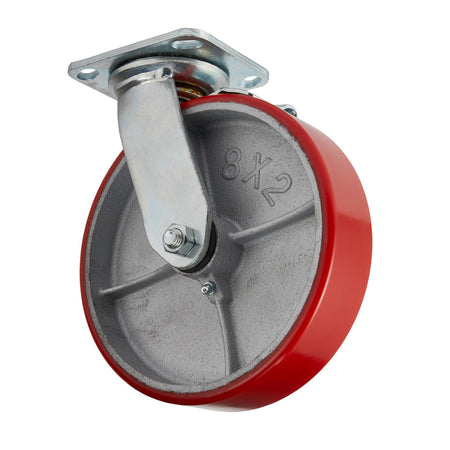 DRAPER 200mm Dia. Swivel Plate Fixing Heavy Duty Polyurethane Wheel with Brake - S.W.L. 500Kg: Model No.606200PB